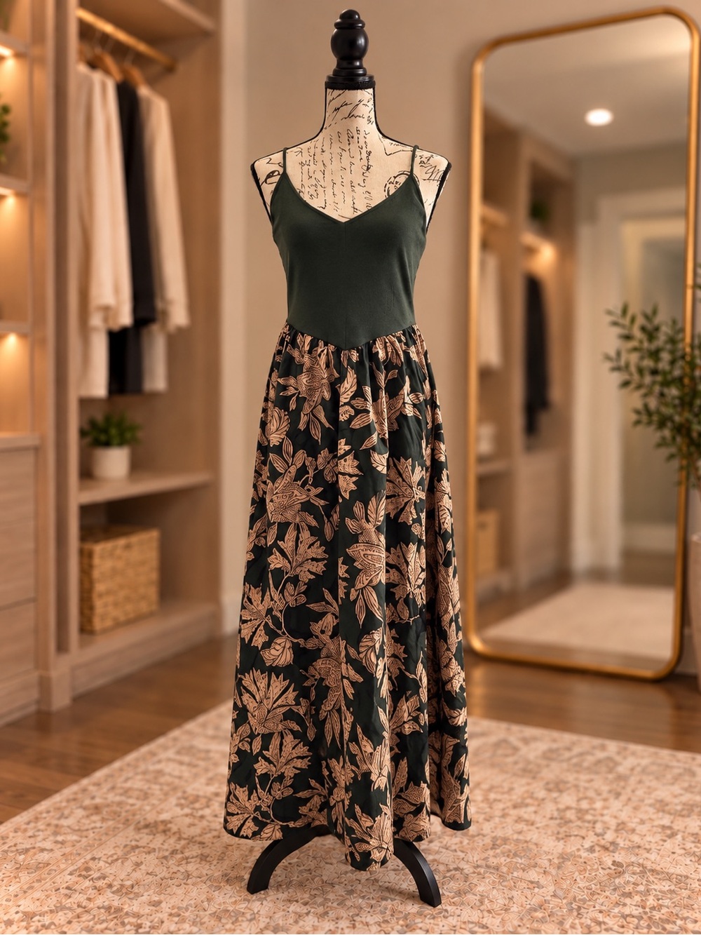 Maurices Green & Tan Floral Sleeveless Midi Maxi Dress Size M